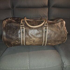 Vintage MARLBORO CLASSIC-Distressed Brown Leather Duffel Bag-LARGE-RARE-NearMint